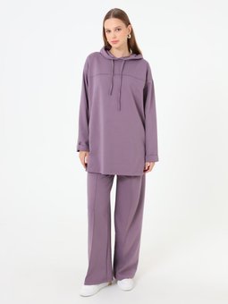 Dikiş Detaylı Kapüşonlu Lavanta Eşofman Takım