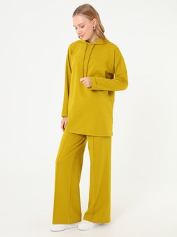 Dikiş Detaylı Kapüşonlu Zeytin Yagı Eşofman Takım