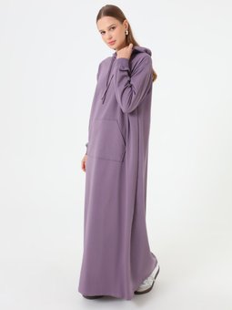 Kanguru Cepli Kapüşonlu Lavanta Elbise