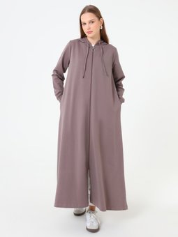 Kapüşon Detaylı Fermuarlı Spor Kap / Vizon Kahve Pardesü