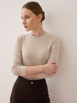 Nude Uzun Kolu Dik Yaka Bluz