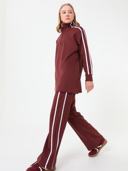 Şerit Detaylı Kızıl Kahve Eşofman Takım