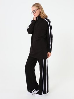 Şerit Detaylı Siyah Eşofman Takım