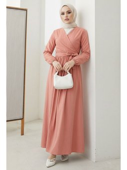 Bağlamalı Bluz Etek İkili Somon Takım