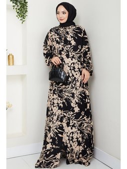 Dilşen Düğmeli Dokuma Viskon Vizon Elbise