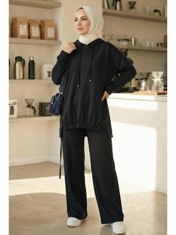 Kapüşonlu Tunik Pantolon Siyah Takım
