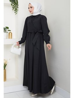 Reyel Çapraz Bağlamalı Siyah Elbise