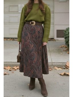 Şal Desen Kloş Lacivert Etek