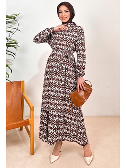 Saylen Dokuma Viskon Kahve Elbise