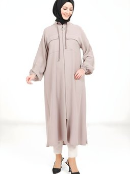 Bej Fermuarlı Giy Çık Kap