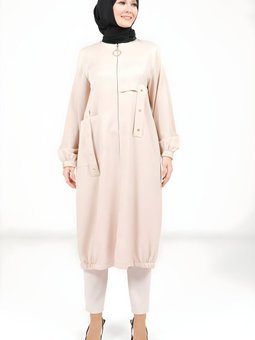 Bej Giy Çık Fermuarlı Kap