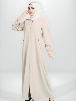 Bej İndigo Fermuar Detaylı Ferace