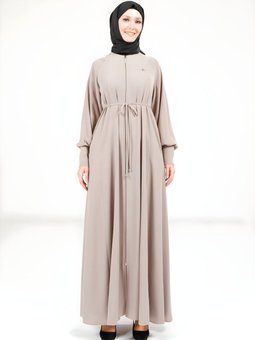 Bej Kloş Fermuarlı Ferace