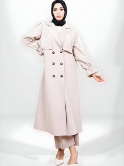 Bej Kolu Büzgülü Sırt Detaylı Trençkot