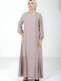 Bej Pliseli Düğmeli Yandan Cepli Ferace