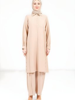 Bej Rahat Kesim Pantolon Takım Tunik