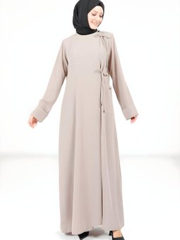 Bej Yandan Bağlama Detaylı Ferace