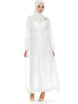 Beyaz Organze Kuşaklı Ferace Takım