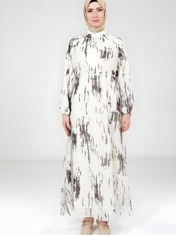 Beyaz Siyah Baskılı Elbise