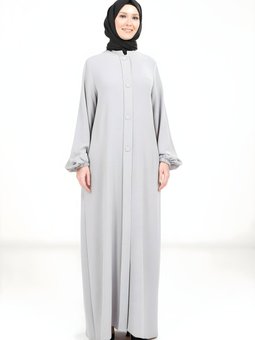 Gri Düğme Aksesuarlı Ferace