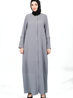 Gri Fermuarlı Nervürlü Yandan Cepli Ferace