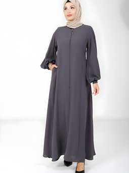 Gri Samyeli Kloş Boncuklu Kol Manşeti Ferace