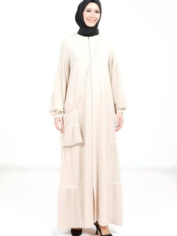 Gri Şerit Dantelli Seyyar Çantalı Sinem Ferace