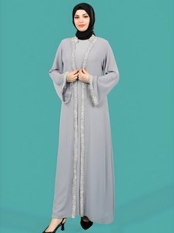 Gri Şifon Hırkalı Şakira Taşlı Ferace