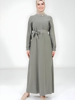 Haki Biye Detaylı Elbise