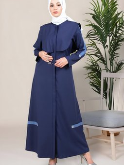 İndigo Bafra Kapüşonlu Zincir Detaylı Ferace