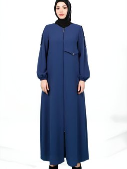 İndigo Fermuarlı Apoletli Kolu Lastikli Ferace