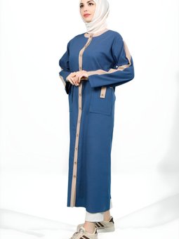 İndigo Garnili Ahşap Düğme Detaylı Giyçık Kap