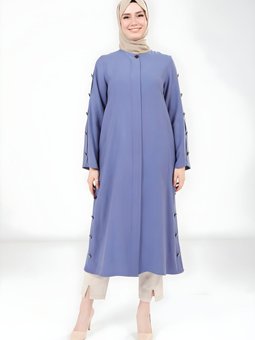 İndigo Giy Çık Düğme Detaylı Kap