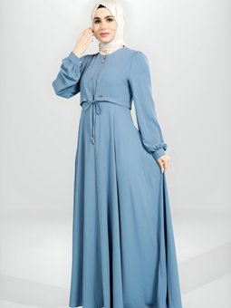 İndigo Kloş Kesim Fermuarlı Bolero Detaylı Ferace