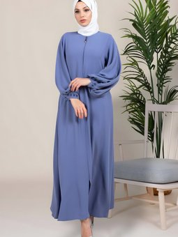 İndigo Samyeli Kloş Kol Manşeti Boncuklu Ferace