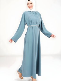 İndigo Taş Kemer Detaylı Elbise