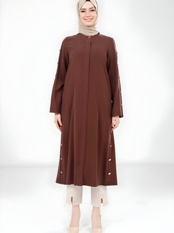 Kahve Giy Çık Düğme Detaylı Kap