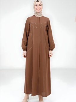 Kahverengi Çizgi Detaylı Cepli Ferace