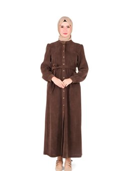 Kahverengi Örme Pat Düğmeli Elbise