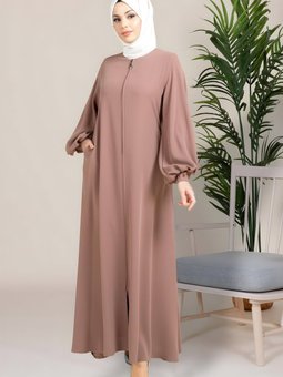 Kahverengi Samyeli Kloş Kol Manşeti Boncuklu Ferace