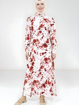 Kırmızı Baskılı Seyyar Kemerli Elbise