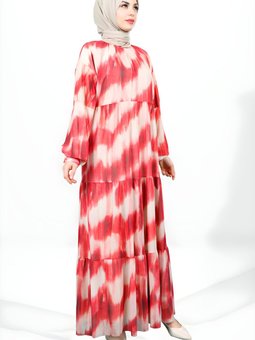 Kırmızı Katlı Tül Elbise