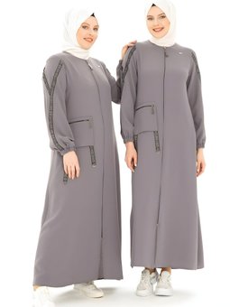 Koyu Gri Spor Şerit Detaylı Ferace