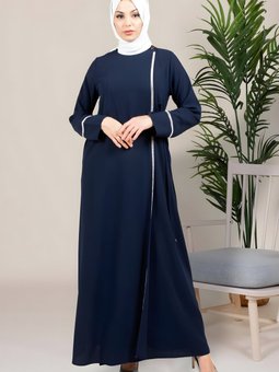 Lacivert Arduva Kruvaze Kapama Yapışkan Taş Detaylı Abiye Elbise
