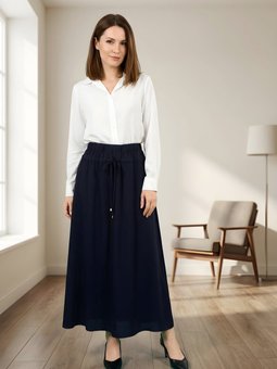 Lacivert Beli Lastikli Büzgülü Etek