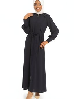 Lacivert Boncuk İşlemeli Kalın Manşetli Ferace