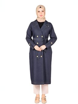 Lacivert Denim Kuşaklı Trençkot