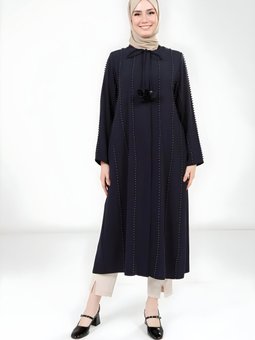 Lacivert Giy Çık İnci Detaylı Kap