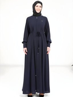 Lacivert Kloş Fermuarlı Ferace