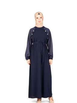 Lacivert Omuz Kısmı Taş Aksesuarlı Elbise
